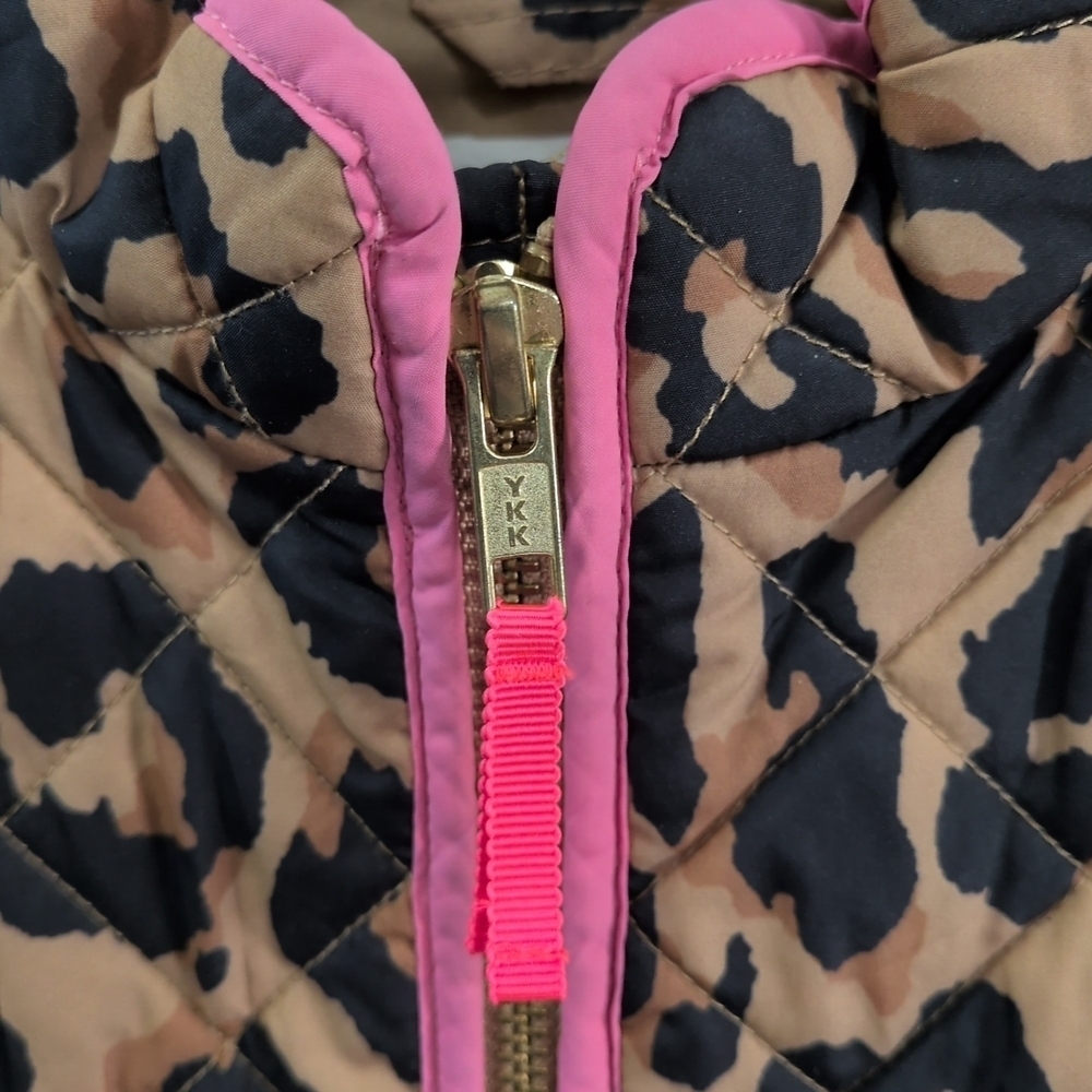 Crewcuts girls zip up leopard print quilted vest with hot pink trim size 2 - Picture 2 of 5
